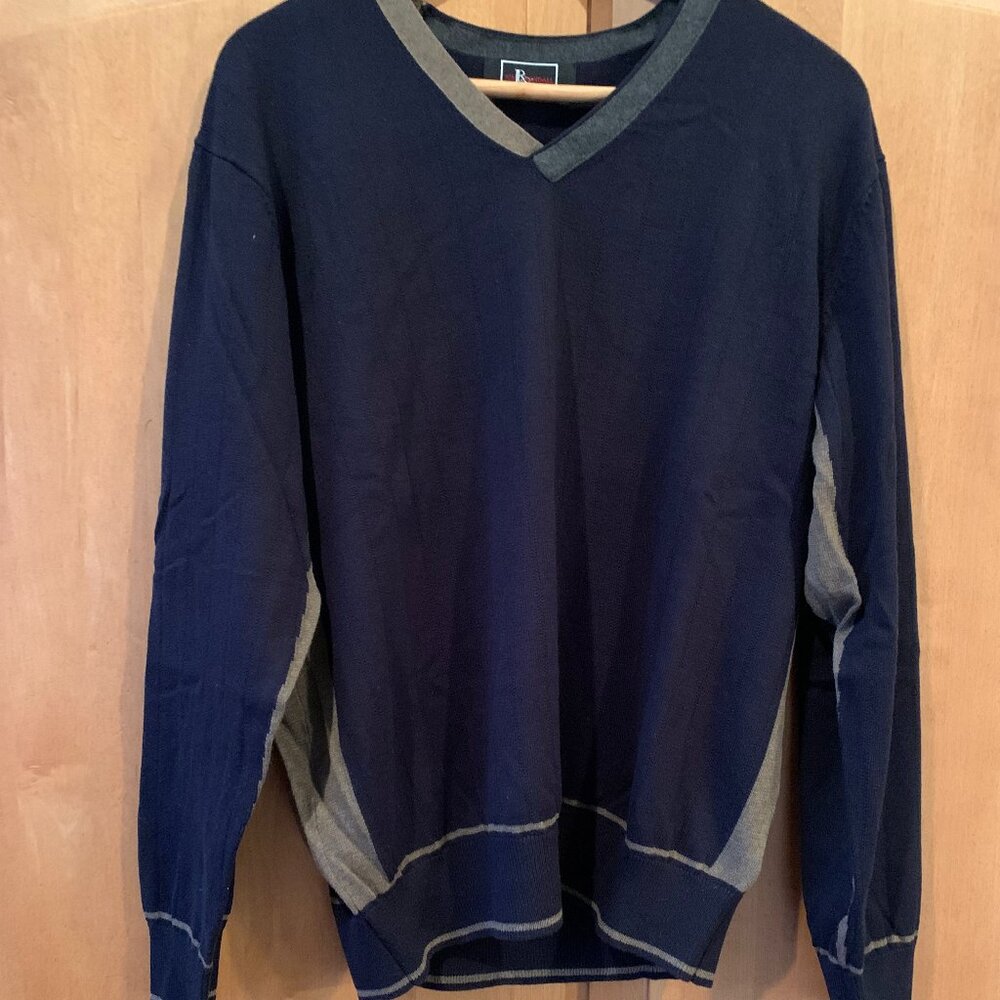 navy and tan V neck sweater  size M